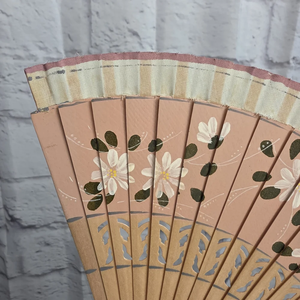 Floral Handheld Fan - Pink and Tan - Picture 2 of 10